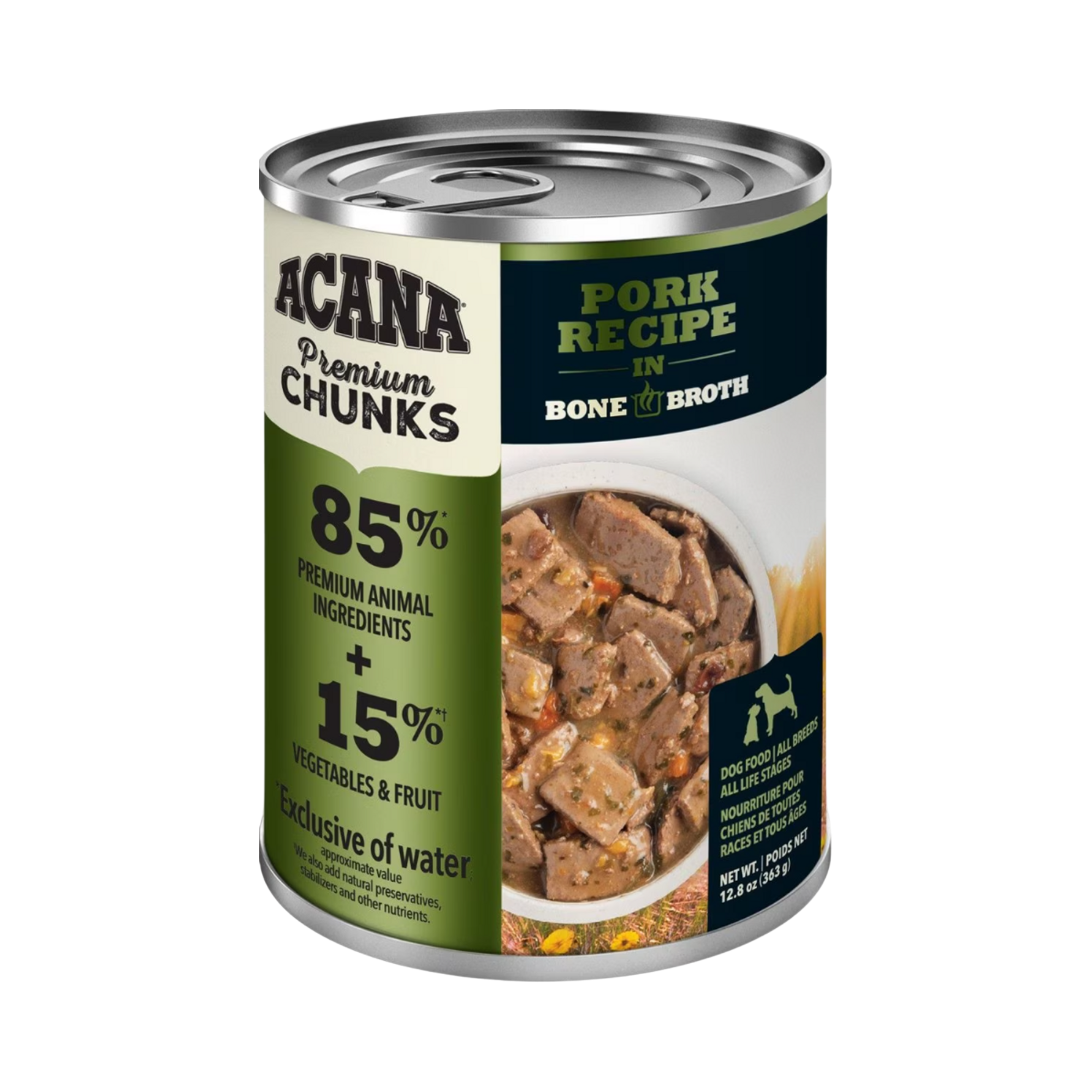 Acana Premium Chunks Grain Free Pork Recipe in Bone Broth Dog Canned