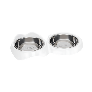 Catit White Food Dish Double Glass