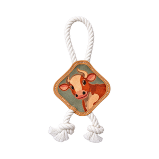Territory Leather Color Cow Tug Dog Toy