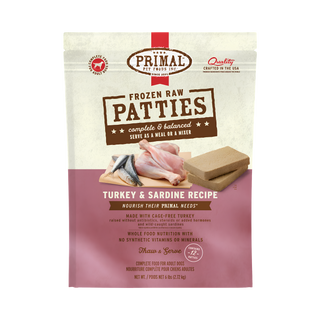 Primal Turkey & Sardine Patties Frozen Dog Food