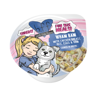 BFF Weruva Shreds Wham Bam Chicken Breast, Ham, Rice & Egg's In Broth Wet Dog Food