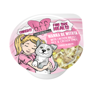 BFF Weruva Shreds Wanna Be Withya Chicken Breast, Rice & Chicken Liver in Broth Wet Dog Food