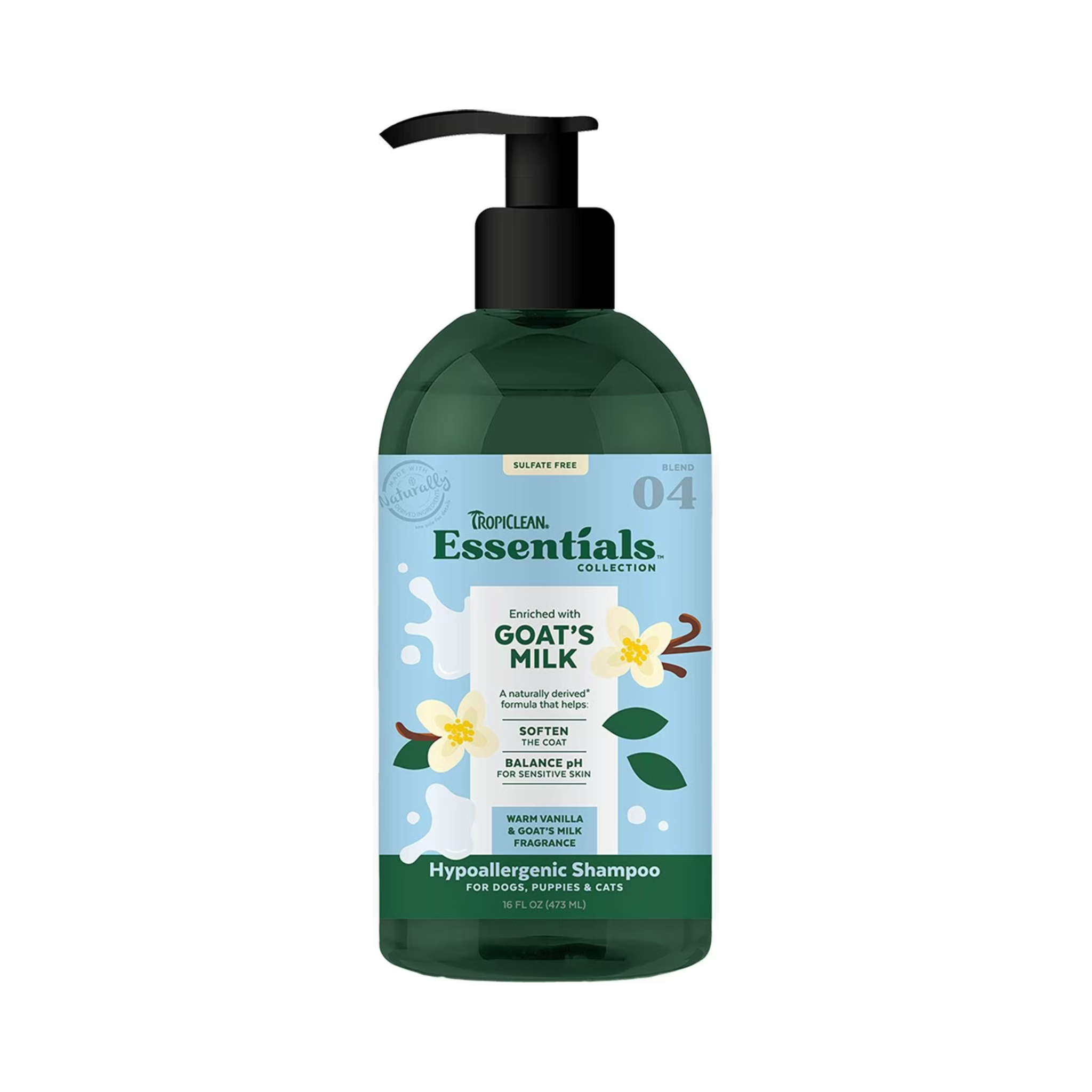 TropiClean Essentials Goat's Milk Shampoo for Dogs, Puppies & Cats